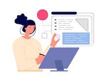 Dark-haired woman with a computer, manipulating text